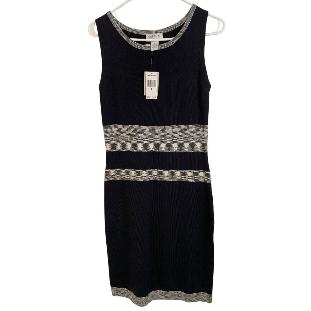 Carmen Marc Valvo Medium Sleeveless Tank Knit Dress Black NWT 8315